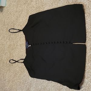 NWT Kaari Blue Black Tank with Fabric Faux Buttons